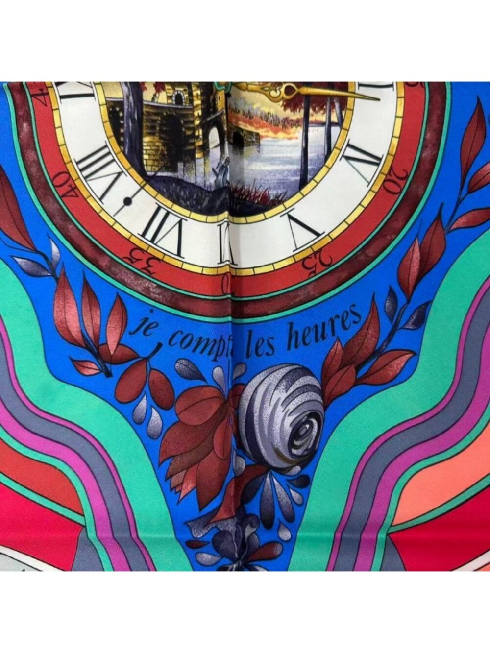Hermes Silk Carre 90 Parmi les Fleurs Je Compte les Heures Time Spent - Picture 6 of 8